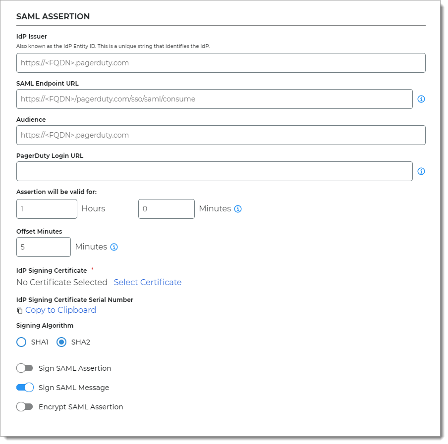 Example of SAML assertion configurations for third party application integrations in the SecureAuth Identity Platform