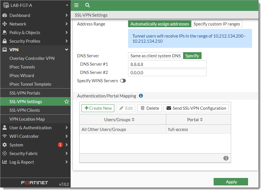 SSL-VPN settings