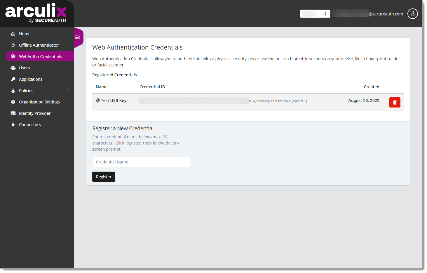 WebAuthn registered credential