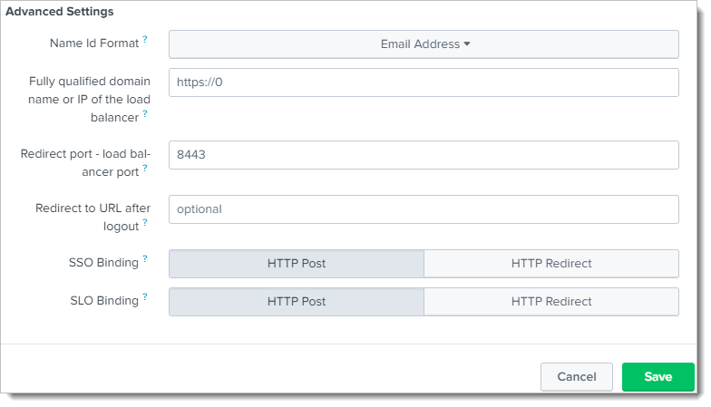 SAML advanced settings