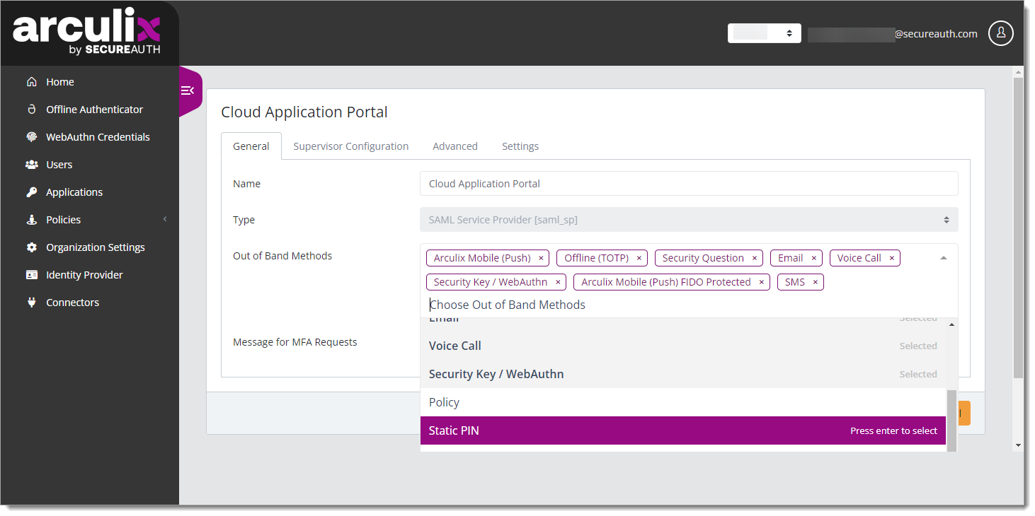 Select OOB methods for an application