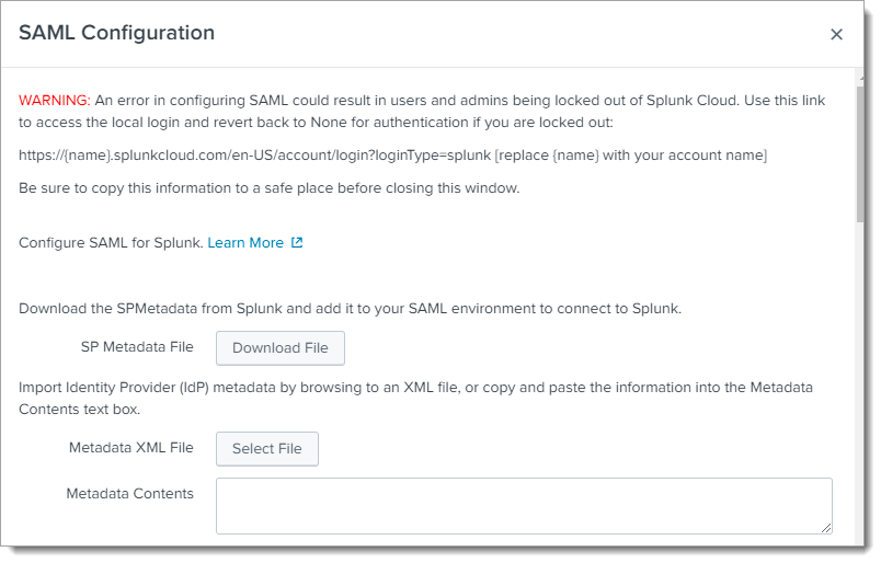 SAML configuration- metadata