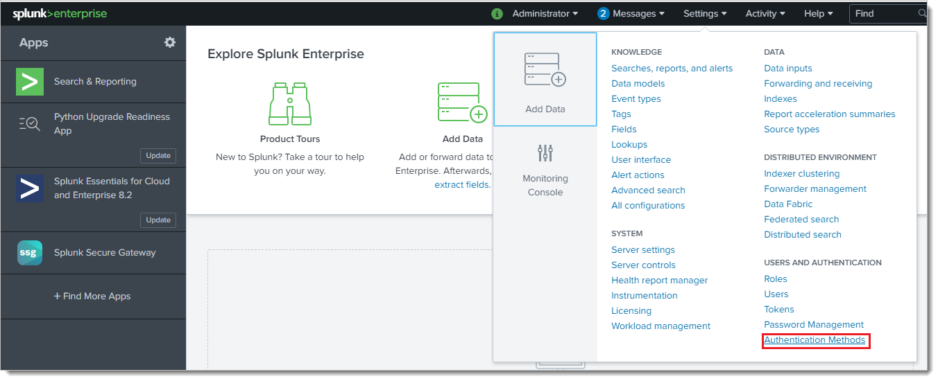 Splunk admin portal