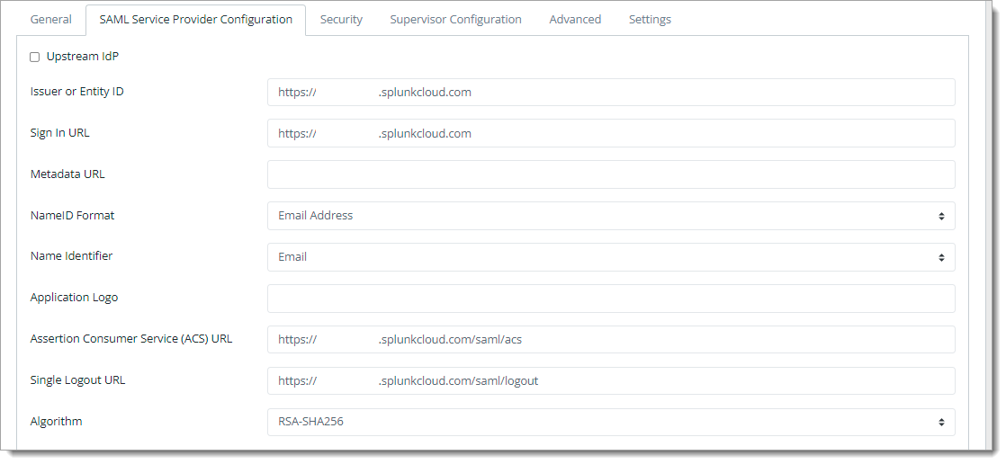 Splunk Cloud SP configuration