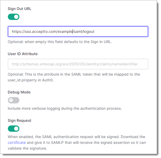 SAML configuration