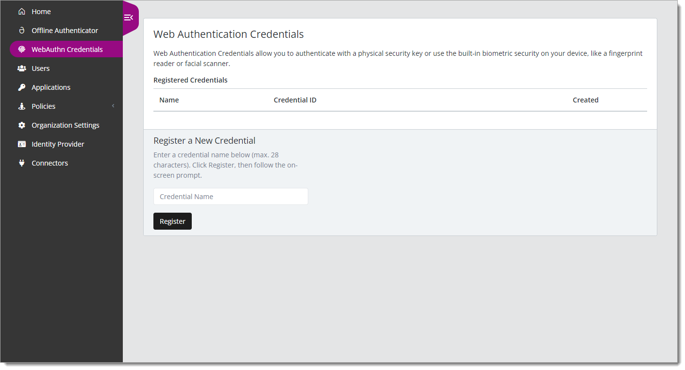 Register Webauthn credential