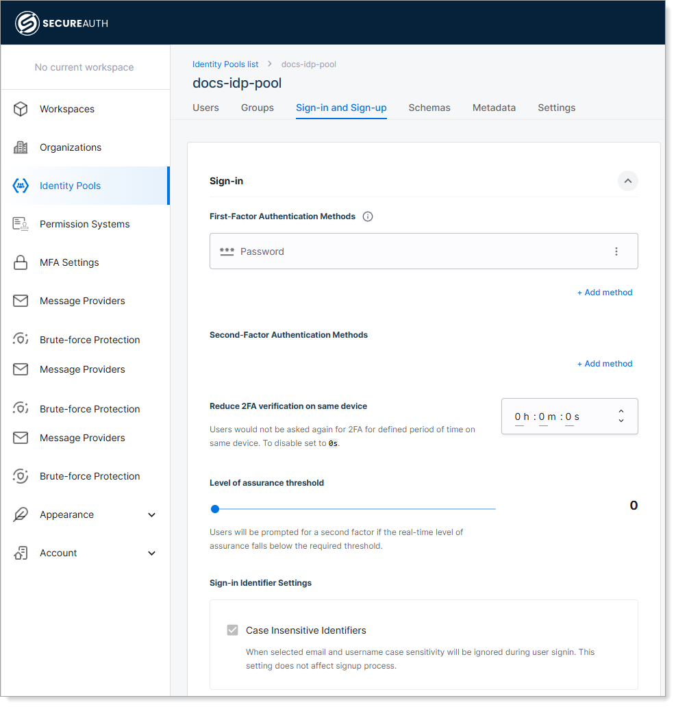 Sign in and Sign up settings